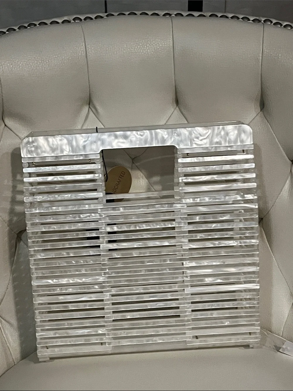 Rachel Roy Pearl White Slatted Acrylic Wall Panel Satchel Vacation Bag